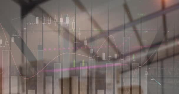 Animación Del Procesamiento Datos Financieros Través Almacén Vacío Concepto Global — Vídeos de Stock