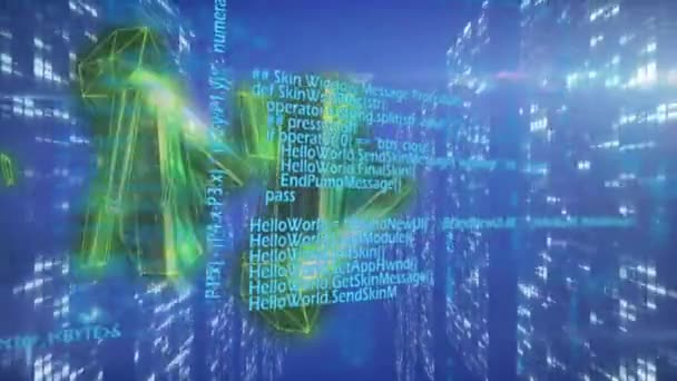 青い背景に動く形やデータ処理のアニメーション グローバルビジネス デジタルインターフェースの概念デジタルで生成されたビデオ — ストック動画