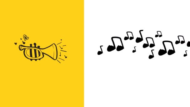 Animation Trumpet Notes Icons Yellow White Background International Jazz Day — Stock Video