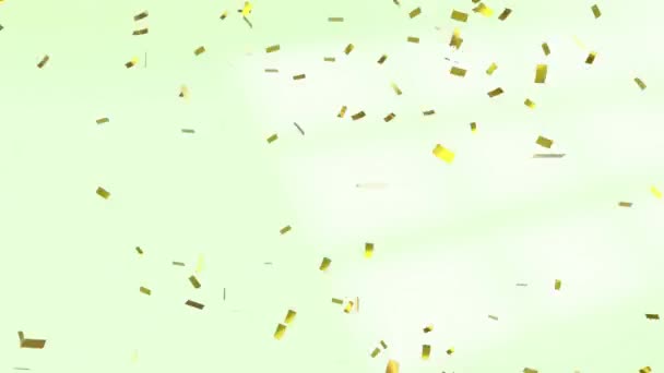 Animatie Van Gouden Confetti Groene Achtergrond Viering Digitale Interface Concept — Stockvideo