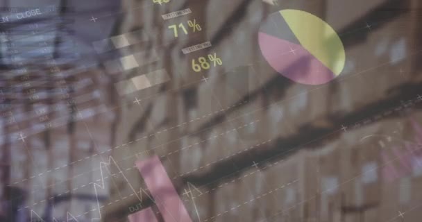 Animation Der Verarbeitung Von Finanzdaten Über Lager Globales Geschäft Lieferung — Stockvideo