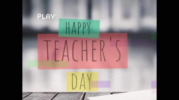 Bulanık Arka Planda Mutlu Öğretmenler Gününde Müdahale Eğitim Öğrenme Kavramı — Stok video