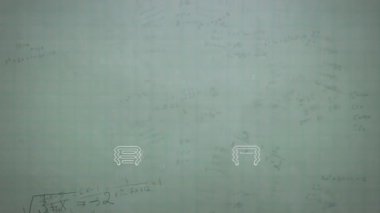 Matematiksel denklemler üzerinden beyaz zemin üzerinde ampullerin animasyonu. küresel iş, dijital arayüz ve teknoloji konsepti dijital olarak oluşturulmuş video.