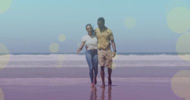 Afrika kökenli Amerikalı çiftlerin yürüyen ve kucaklaşan ışık noktalarının animasyonu. yürüyüş günü ve dijital olarak oluşturulan video konsepti.