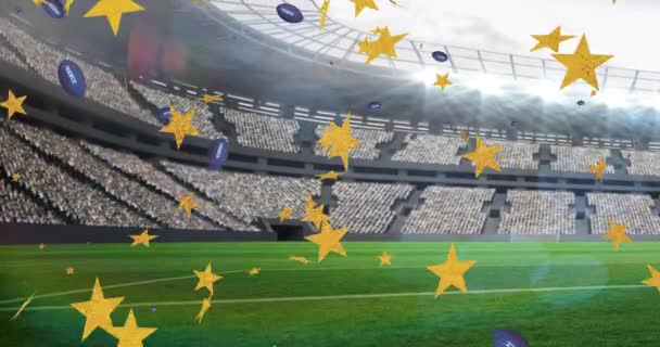 Animation Stars Rugby Balls Falling France Text Stadium Sport Social — Stock Video