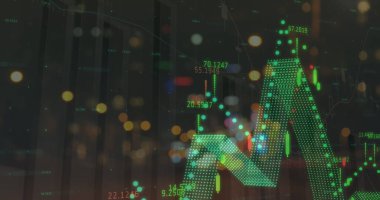 Finansal veri işleme görüntüsü Odak şehir yol ışıkları dışında. küresel iş ve finans kavramı dijital olarak oluşturulmuş görüntü.