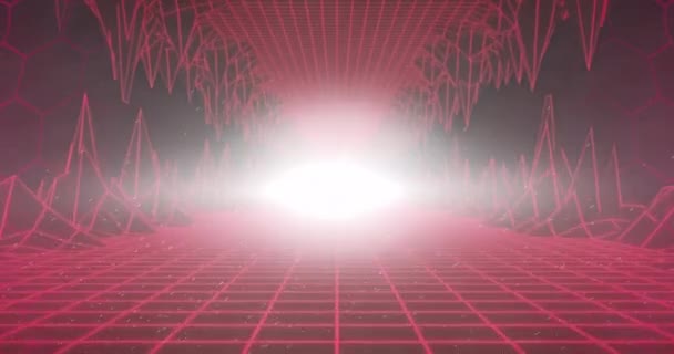 Animatie Van Lichtvlekken Digitale Tunnel Zwarte Achtergrond Mondiaal Communicatietechnologieconcept Digitaal — Stockvideo