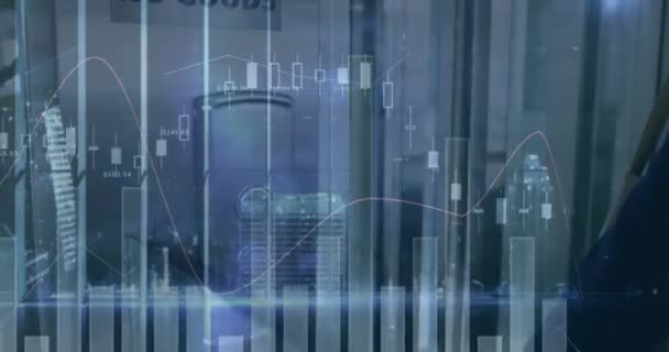 Animace Zpracování Finančních Dat Rušném Městě Koncepce Business Digital Interface — Stock video