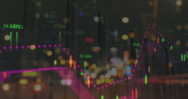 Finansal veri işleme görüntüsü Odak şehir yol ışıkları dışında. küresel iş ve finans kavramı dijital olarak oluşturulmuş görüntü.