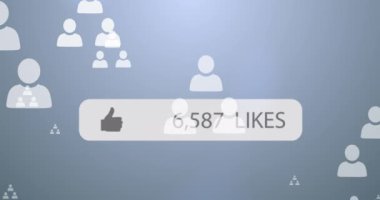 Gri arka planda yükselen sayı ve medya simgelerinin canlandırılması. Sosyal medya ve iletişim arayüzü kavramı dijital olarak oluşturulmuş video.