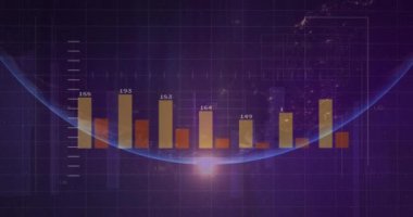 Finansal veri işleme animasyonu siyah arka planda dünya çapında. küresel finans, iş ve dijital arayüz kavramı dijital olarak oluşturulmuş video.