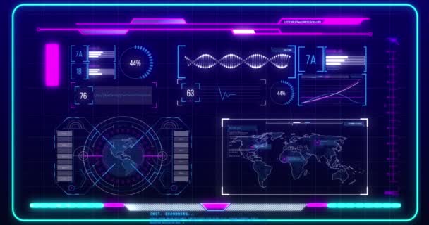 Animación Del Procesamiento Datos Científicos Sobre Pantalla Ciencia Interfaz Digital — Vídeo de stock