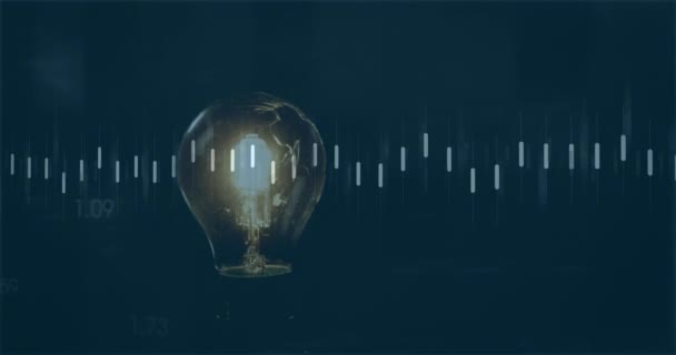 Анимация Обработки Финансовых Данных Поверх Лампочки Глобальных Финансов Бизнеса Цифрового — стоковое видео