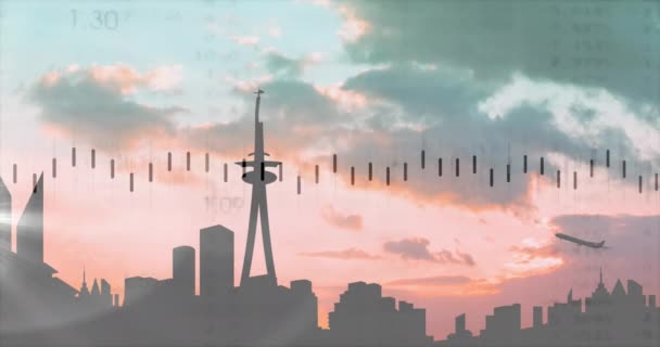 Animation Traitement Des Données Financières Dans Paysage Urbain Concept Global — Video