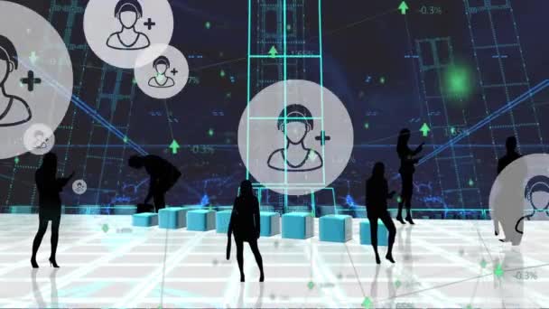 비즈니스 사람들의 실루엣 애니메이션 미디어 아이콘을 데이터 미디어와 인터페이스 디지털 — 비디오