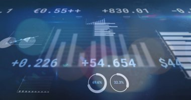 Finansal veri işleme görüntüsü odak şehir ışıkları dışında. küresel iş ve finans kavramı dijital olarak oluşturulmuş görüntü.