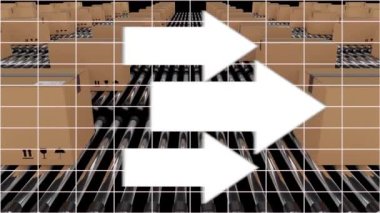 Kutuları taşıyan okların animasyonu. küresel iş, bağlantılar, veri işleme ve teknoloji konsepti dijital olarak oluşturulmuş video.