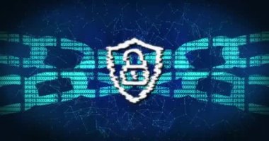 Çevrimiçi güvenlik zinciri ve asma kilit üzerinden veri işleme animasyonu. küresel çevrimiçi güvenlik ve veri işleme kavramı dijital olarak oluşturulmuş video.