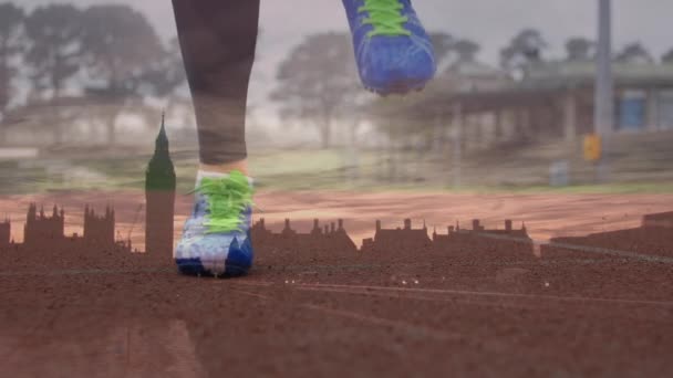 Animação Corredor Caucasiano Correr Sobre Paisagem Urbana Londres Maratona Londres — Vídeo de Stock