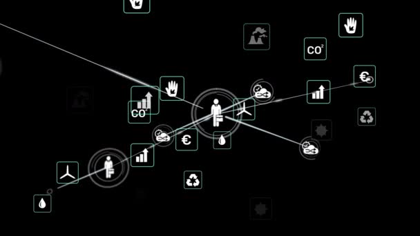 Animation Network Connections Icons Black Background Global Communication Technology Concept — Stock Video