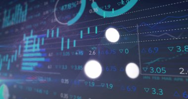 Dijital arayüz dairelerinin görüntüsü veri yükleme ve istatistik ve veri işleme. küresel bağlantılar, dijital arayüz ve dijital olarak oluşturulan veri işleme konsepti.