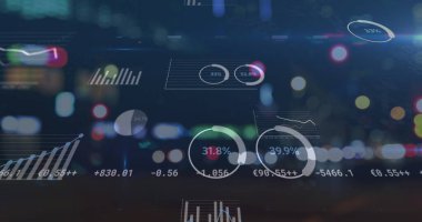 Finansal veri işleme görüntüsü Odak şehir yol ışıkları dışında. küresel iş ve finans kavramı dijital olarak oluşturulmuş görüntü.