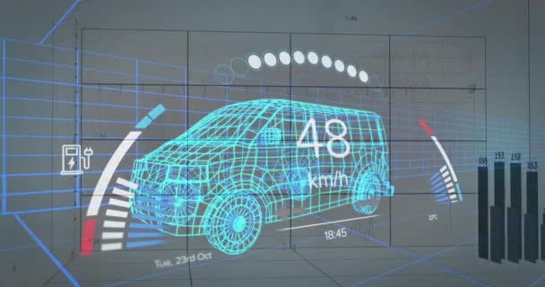 Animação Processamento Dados Financeiros Painel Carro Sobre Modelo Caminhão Digital — Vídeo de Stock
