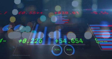 Odak dışında işlenen istatistik ve rakamların resmi. iş, finans ve veri işleme kavramı dijital olarak oluşturulmuş görüntü.