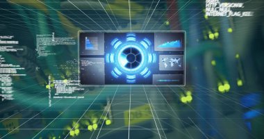 Bilgisayar sunucusunun kapsama alanı taraması ve veri işlemesi ile ekran görüntüsü. dijital arayüz, küresel teknoloji, bağlantı ve iletişim konsepti dijital olarak oluşturulmuş görüntü.