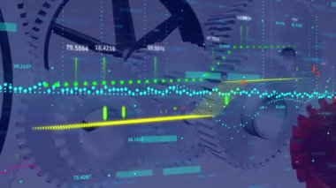 Çarklar üzerinde veri işleme animasyonu. küresel iş, bağlantılar, veri işleme ve teknoloji konsepti dijital olarak oluşturulmuş video.
