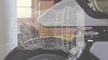 Motosiklet tekerleğinin üzerine çizilen 3D motor animasyonu. motosiklet güvenliği farkındalık ayı konsepti dijital olarak oluşturulmuş video.
