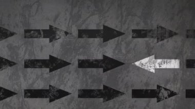Gri arkaplandaki okların animasyonu. soyut arkaplan, desen, renk ve hareket konsepti dijital olarak oluşturulmuş video.