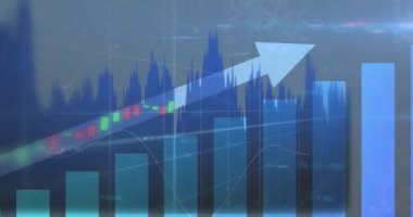 Mavi arka planda finansal veri işleme animasyonu. küresel finans, iş ve dijital arayüz kavramı dijital olarak oluşturulmuş video.