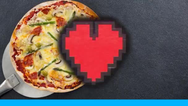 Animación Iconos Corazón Iconos Pizza Repetición Sobre Pizza Sobre Fondo — Vídeo de stock