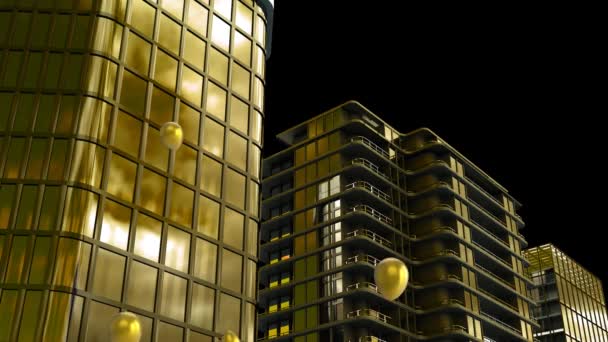 Цифровая Анимация Нескольких Воздушных Шаров Плавающих Над Моделью Города Желтом — стоковое видео