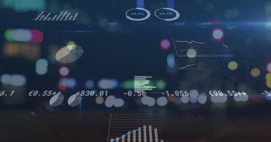 Finansal veri işleme görüntüsü Odak şehir yol ışıkları dışında. küresel iş ve finans kavramı dijital olarak oluşturulmuş görüntü.