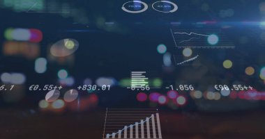 Finansal veri işleme görüntüsü Odak şehir yol ışıkları dışında. küresel iş ve finans kavramı dijital olarak oluşturulmuş görüntü.