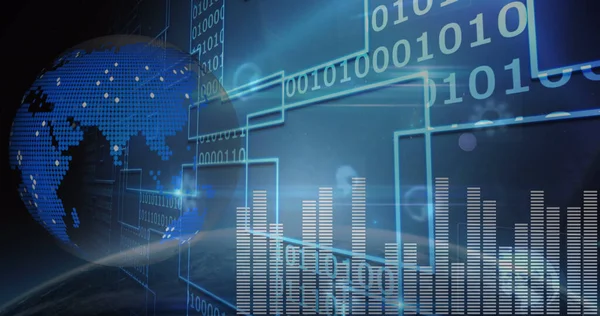 Veri işleme ve ikili kodlama görüntüsü dünya üzerinde ekranda. küresel veri işleme ve dijital arayüz konsepti dijital olarak oluşturulmuş resim.