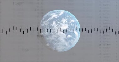 Beyaz arka planda dünya çapında finansal veri işleme animasyonu. küresel finans, iş ve dijital arayüz kavramı dijital olarak oluşturulmuş video.