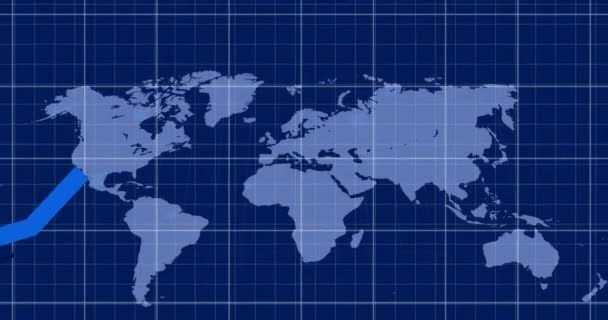 Animación Del Procesamiento Datos Financieros Través Del Mapa Mundial Sobre — Vídeos de Stock