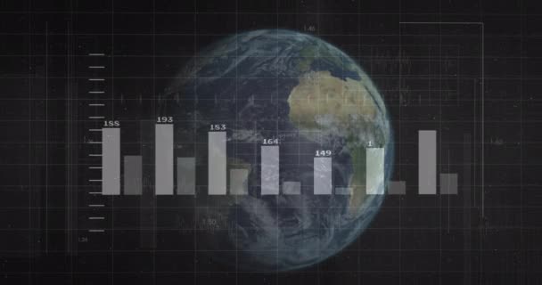 Animacja Przetwarzania Danych Finansowych Całym Świecie Czarnym Tle Globalna Koncepcja — Wideo stockowe