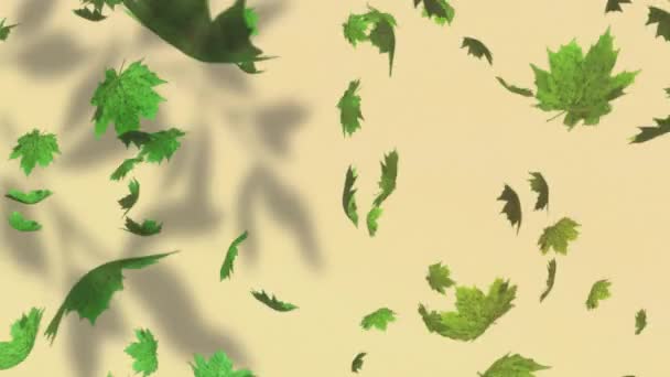 Animation Falling Green Leaves Yellow Background Sustainability Nature Concept Digitally — Stock Video