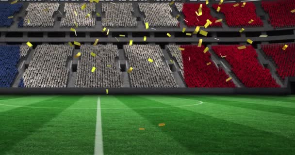 Animacja Złotego Konfetti Spadającego Nad Flagą Francji Stadionie Sportowym Koncepcja — Wideo stockowe