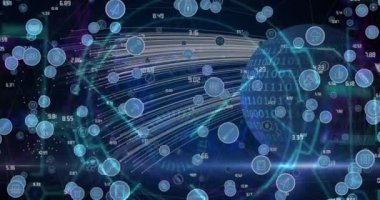 Dünya çapında bağlantı, simge ve veri işleme ağının animasyonu. dijital arayüz, bağlantılar, dijital arayüz ve dijital olarak oluşturulmuş veri işleme kavramı.