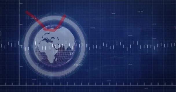 Animation Financial Data Processing Globe Black Background Global Finance Business — Stock Video