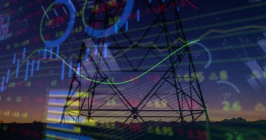 Manzara üzerinde finansal veri işleme resmi. küresel iş, finans, teknoloji ve bağlantılar konsepti dijital olarak oluşturulmuş görüntü.