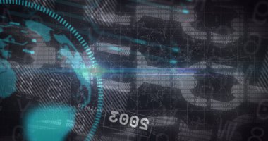 Siyah arkaplan üzerinden küresel ve finansal veri işleme görüntüsü. küresel iş, finans ve dijital arayüz kavramı dijital olarak oluşturulmuş görüntü.