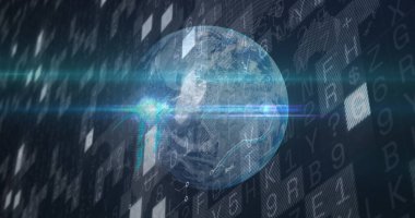 Siyah arkaplan üzerinden küresel ve finansal veri işleme görüntüsü. küresel iş, finans ve dijital arayüz kavramı dijital olarak oluşturulmuş görüntü.