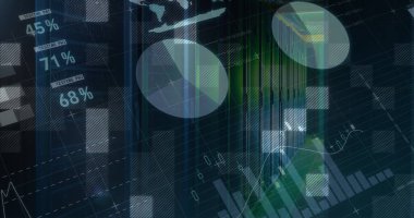 Siyah arkaplan üzerinden finansal veri işleme resmi. küresel iş, finans ve dijital arayüz kavramı dijital olarak oluşturulmuş görüntü.