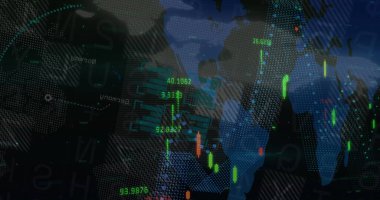 Siyah arkaplan üzerinden finansal veri işleme resmi. küresel iş, finans ve dijital arayüz kavramı dijital olarak oluşturulmuş görüntü.